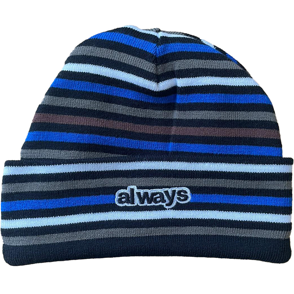 Always Do What You Should Do Reversible Stripe @sun Cuff Beanie Black