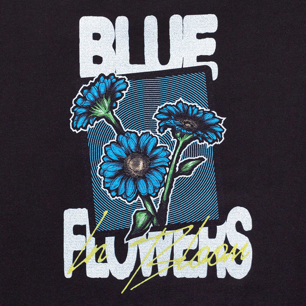 Blue Flowers In Bloom T Shirt Black