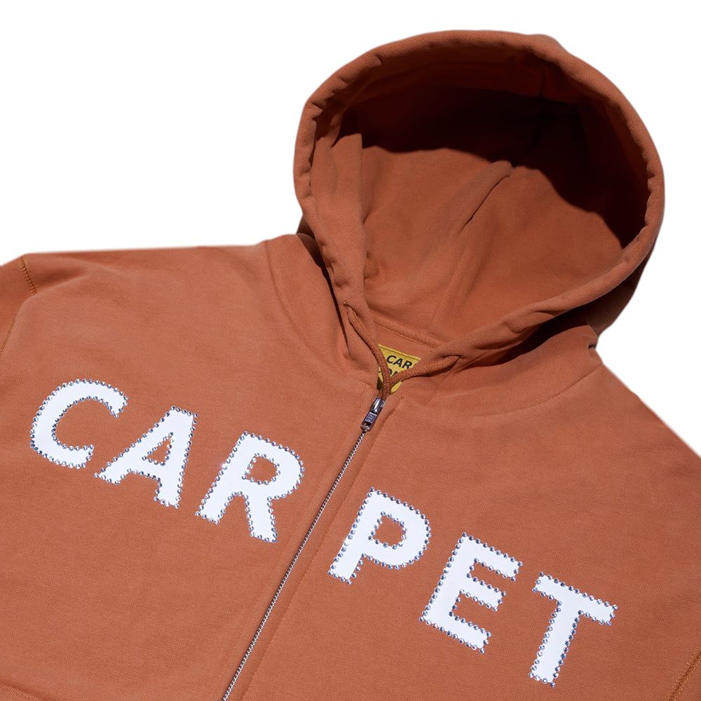 Carpet Company Rhinestone Double Zip Hoodie Dusty Brown