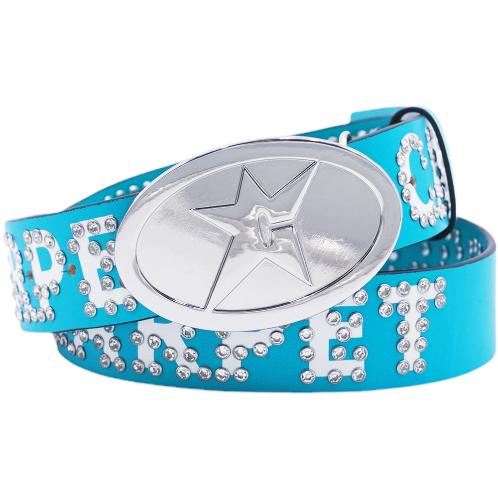 Carpet Company Rhinestone Leather Belt Carolina Blue