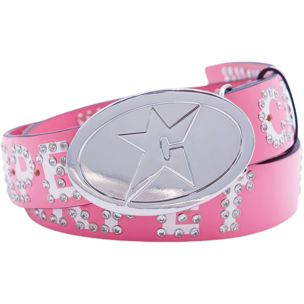 Carpet Company Rhinestone Leather Belt Hot Pink