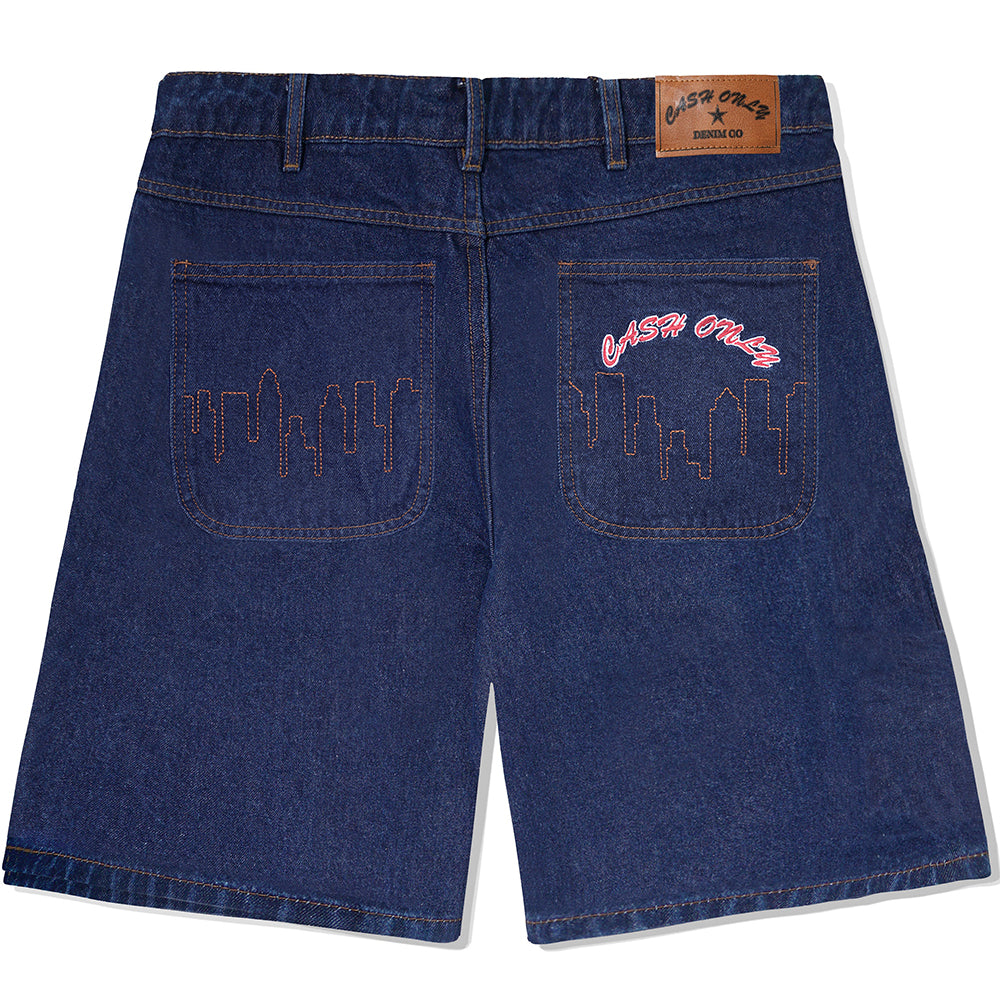 Cash Only Logo Denim Shorts Raw Indigo