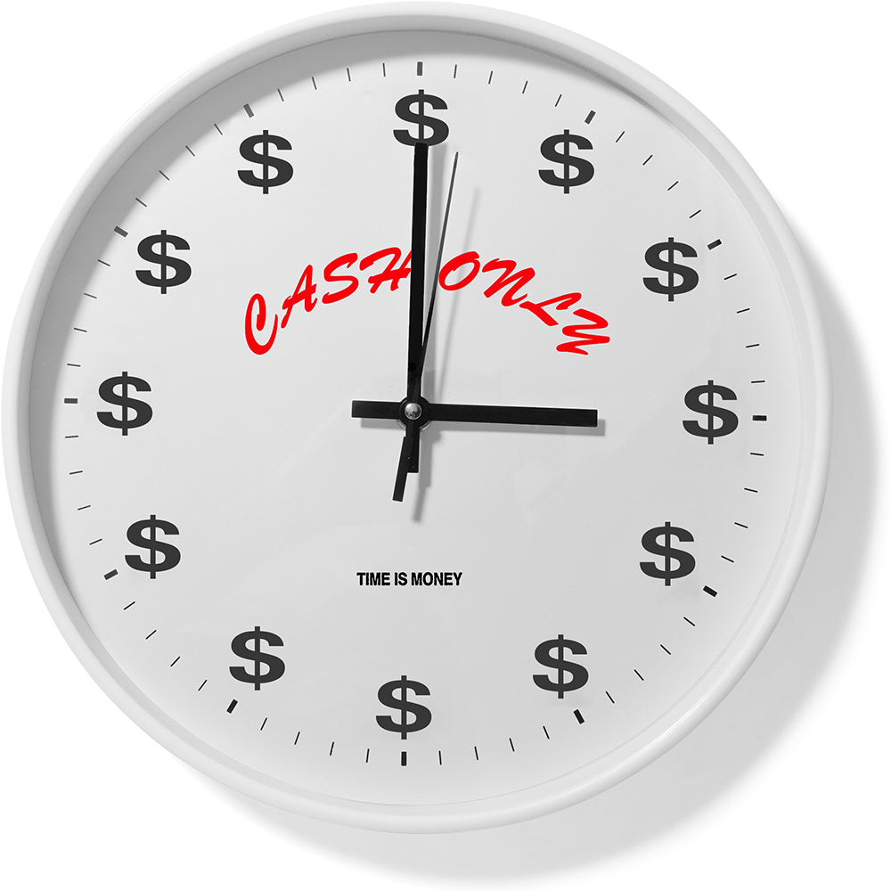 Cash Only Time Is Money Wall Clock White