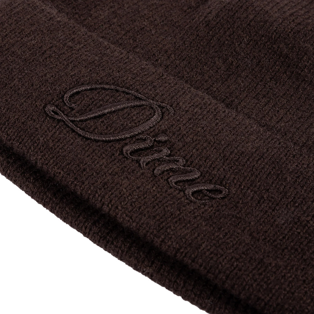 Dime MTL Cursive Wool Fold Beanie Dark Brown