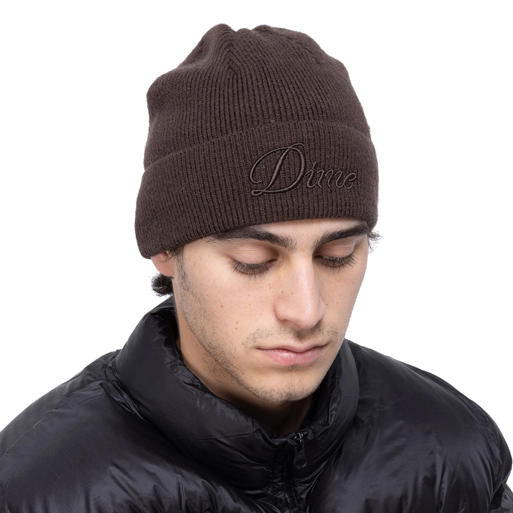 Dime MTL Cursive Wool Fold Beanie Dark Brown