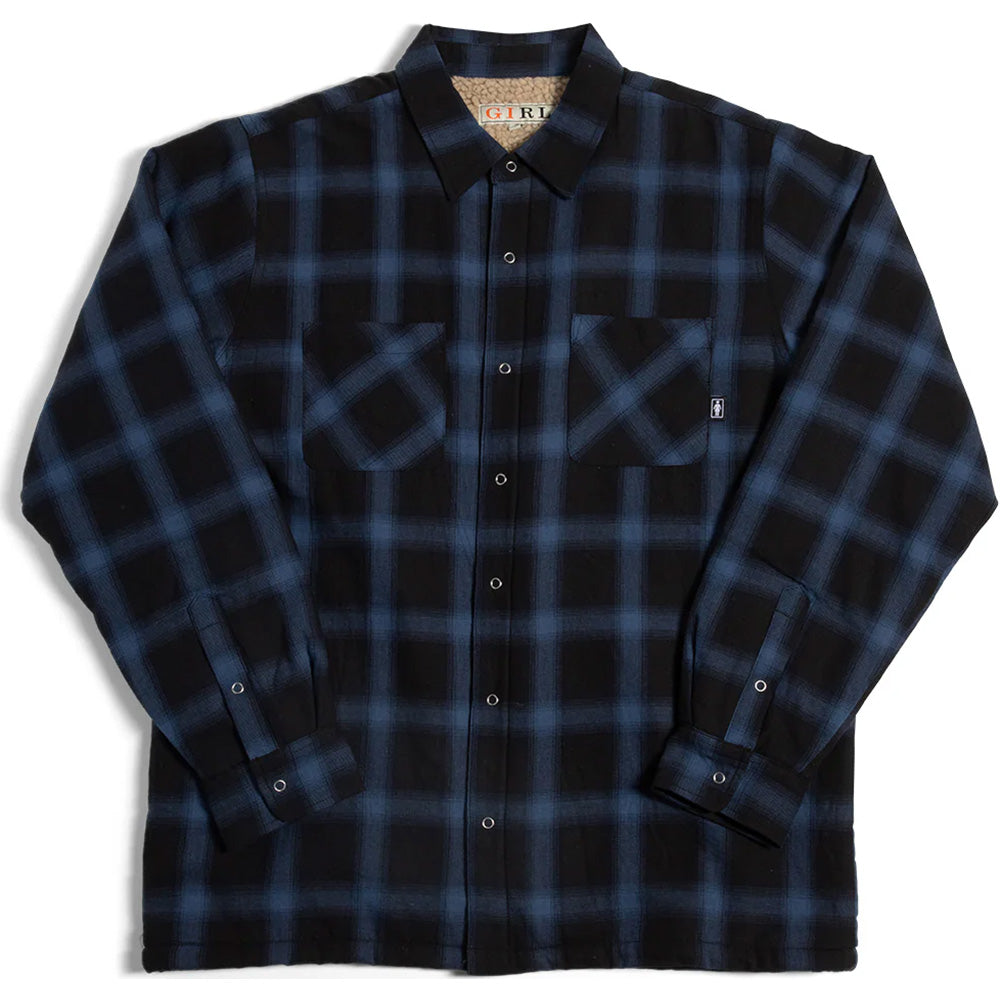 Girl Sherpa Lined Fleece Flannel Black/Blue