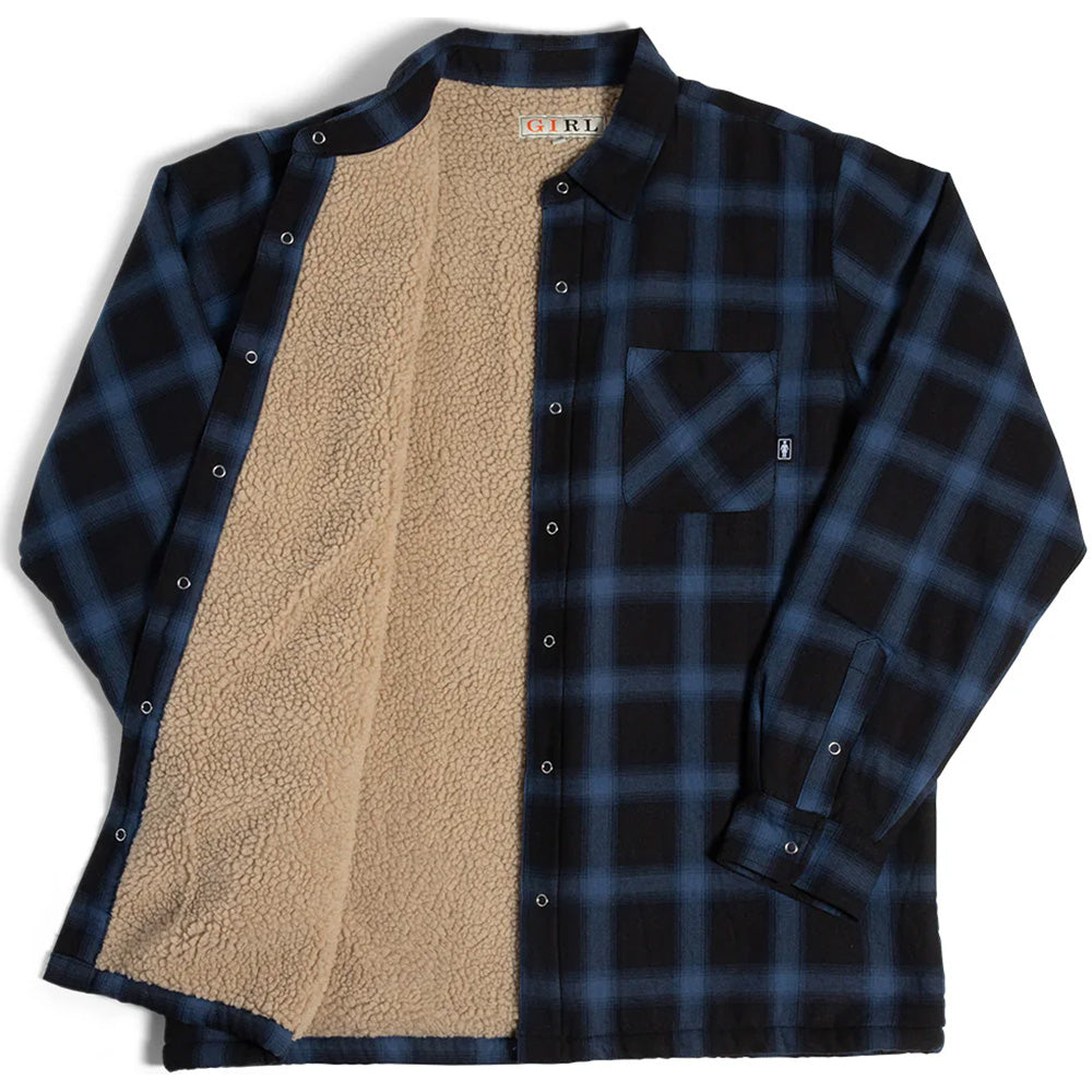 Girl Sherpa Lined Fleece Flannel Black/Blue