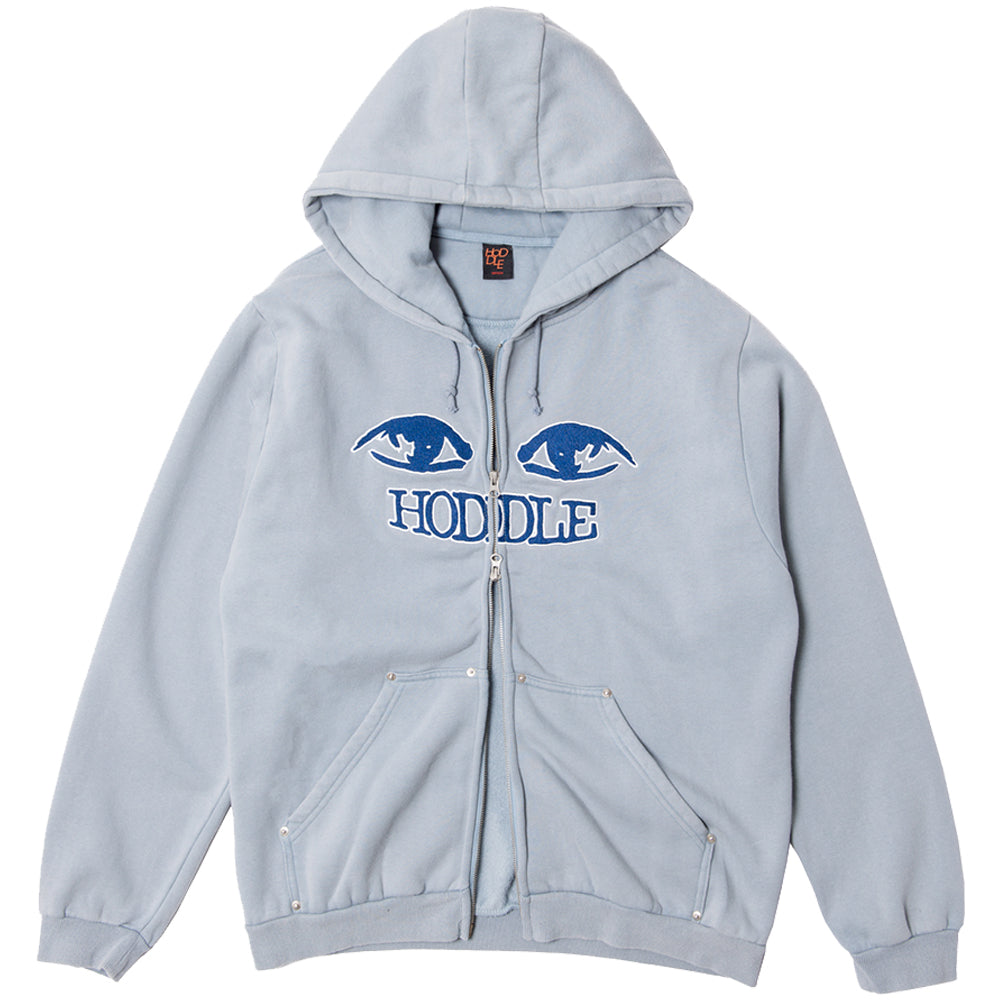 Hoddle Watcher Zip Up Hoodie Baby Blue Over Dye