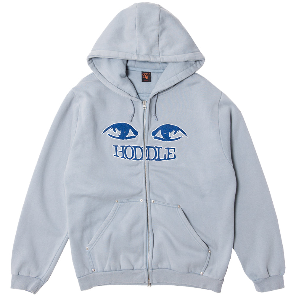 Hoddle Watcher Zip Up Hoodie Baby Blue Over Dye