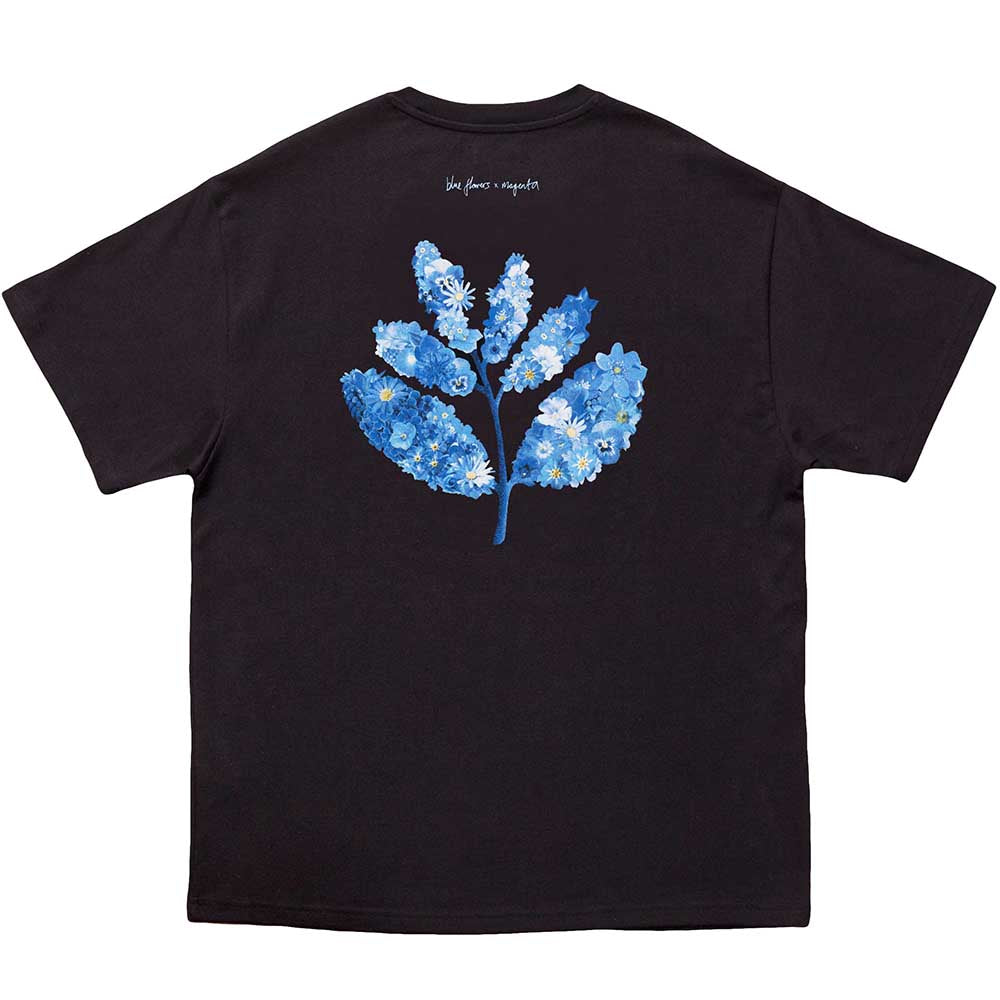 Magenta x Blue Flowers T Shirt Black