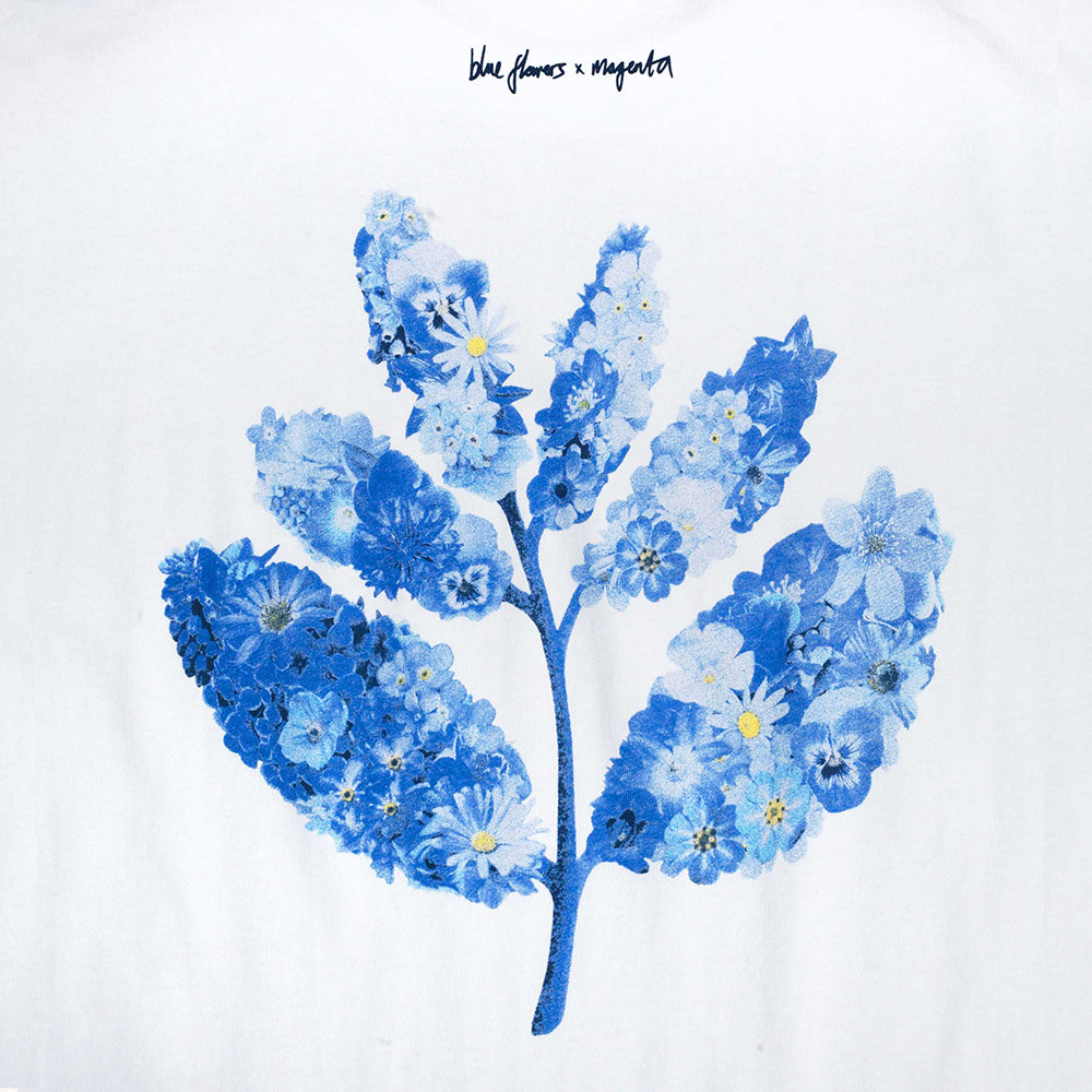 Magenta x Blue Flowers T Shirt White