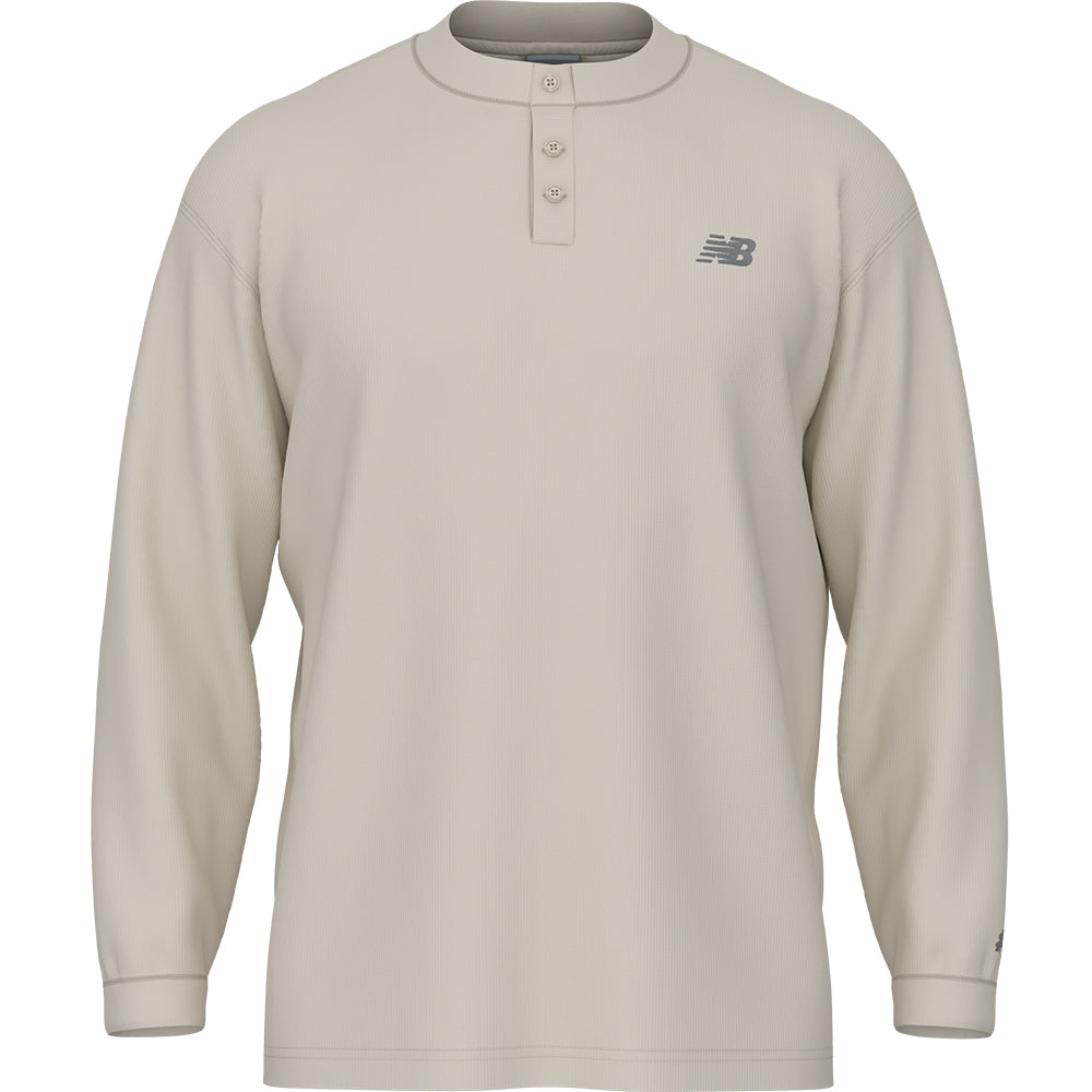 New Balance Numeric Waffle Knit Long Sleeve Henley Oatmeal