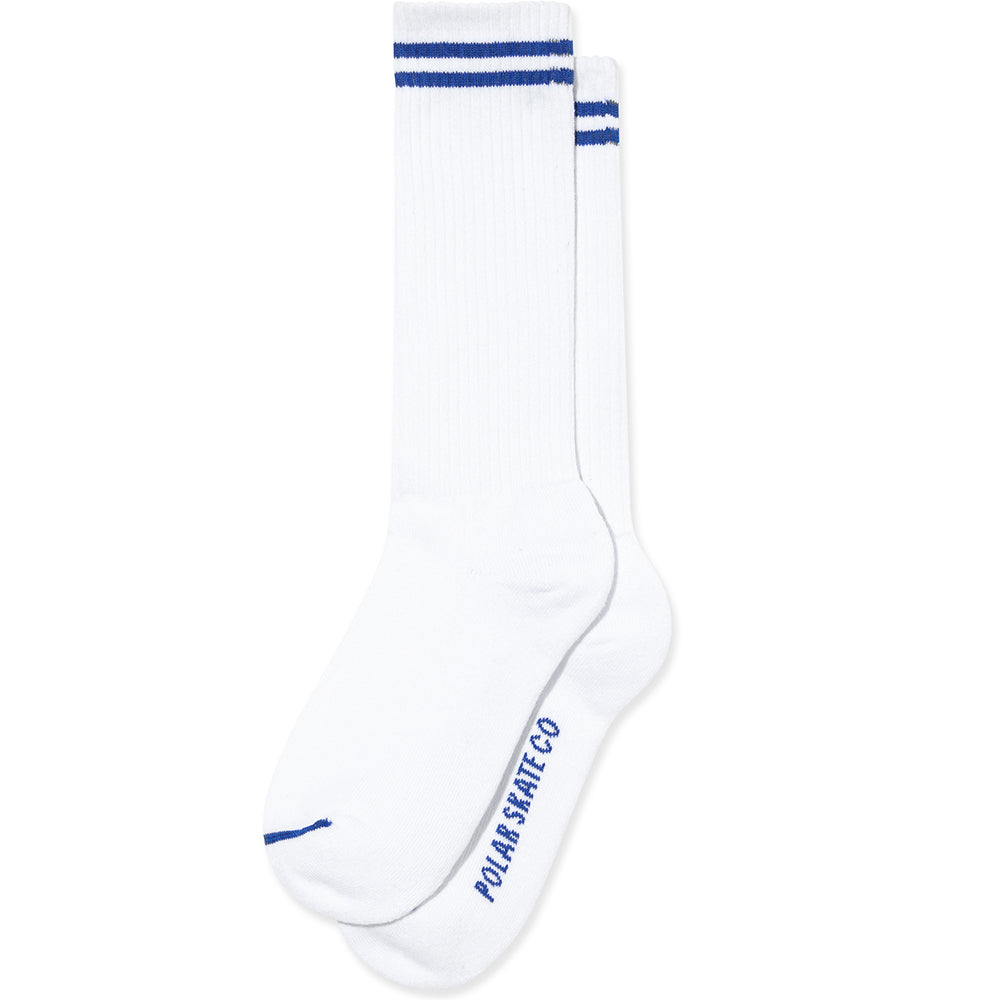 Polar Skate Co 2 Stripes Rib Socks Long White/Blue