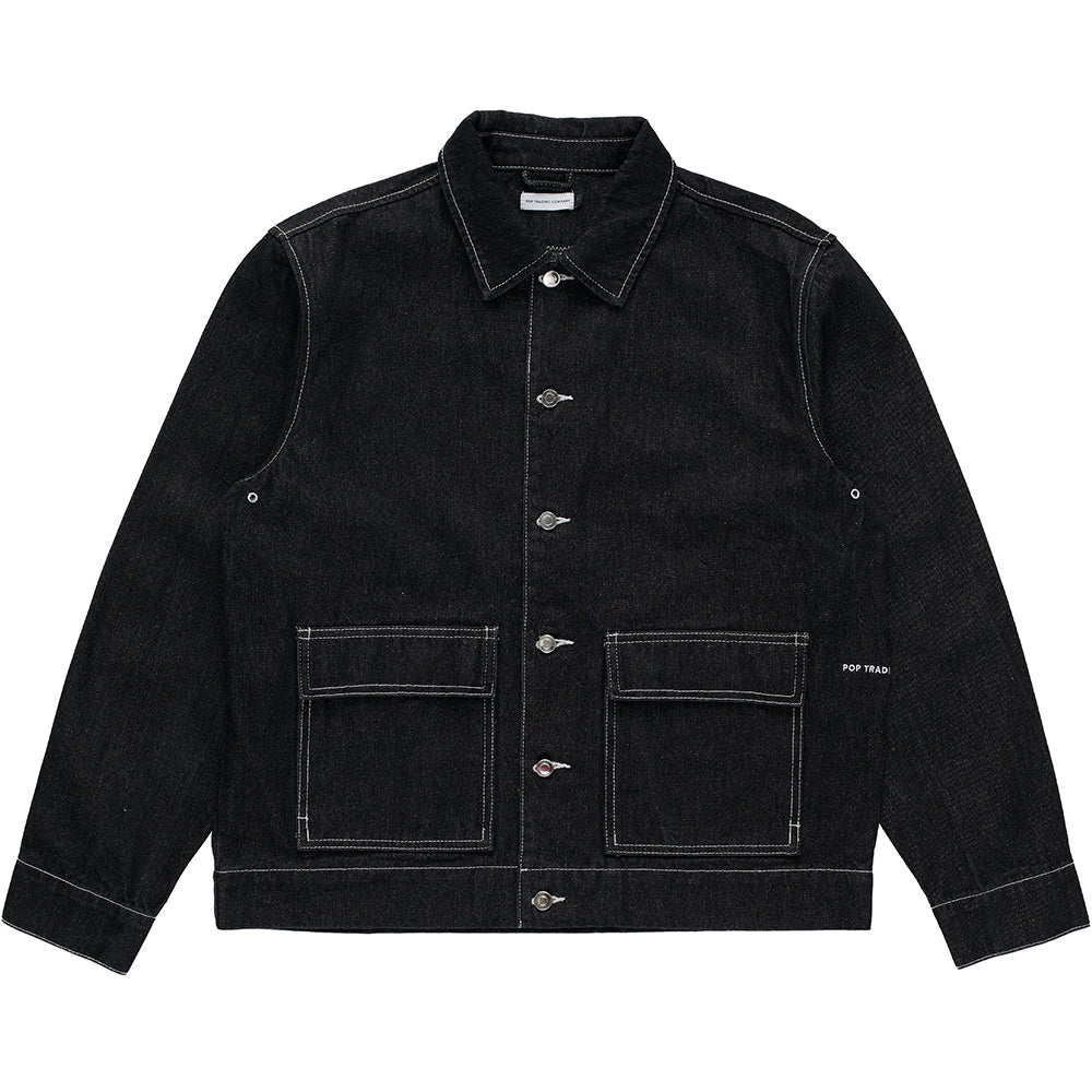 Pop Trading Company Full Button Denim Jacket Black