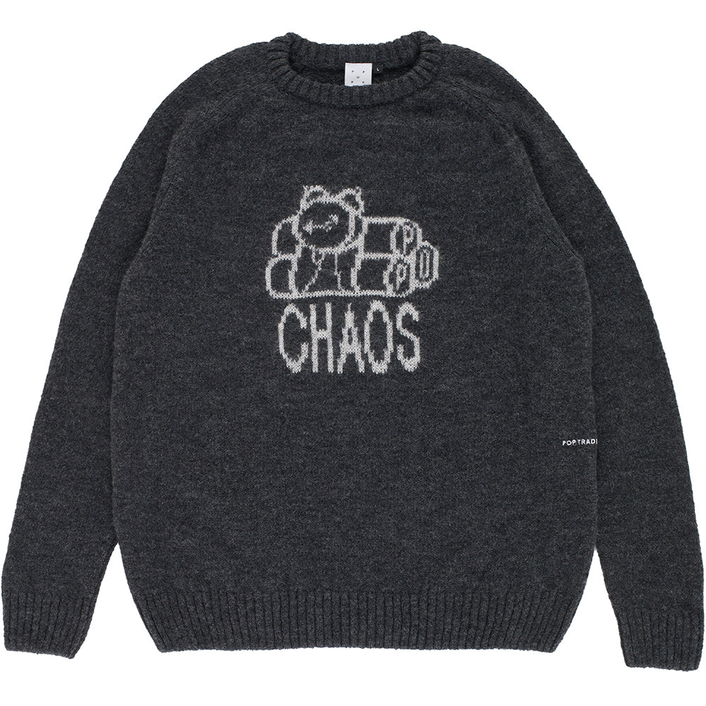 Pop Trading Company Knitted Chaos Crewneck Anthracite