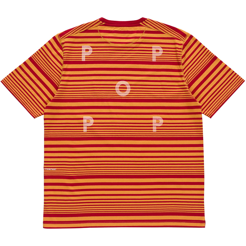 Pop Trading Company Striped Logo T Shirt Island Poppy