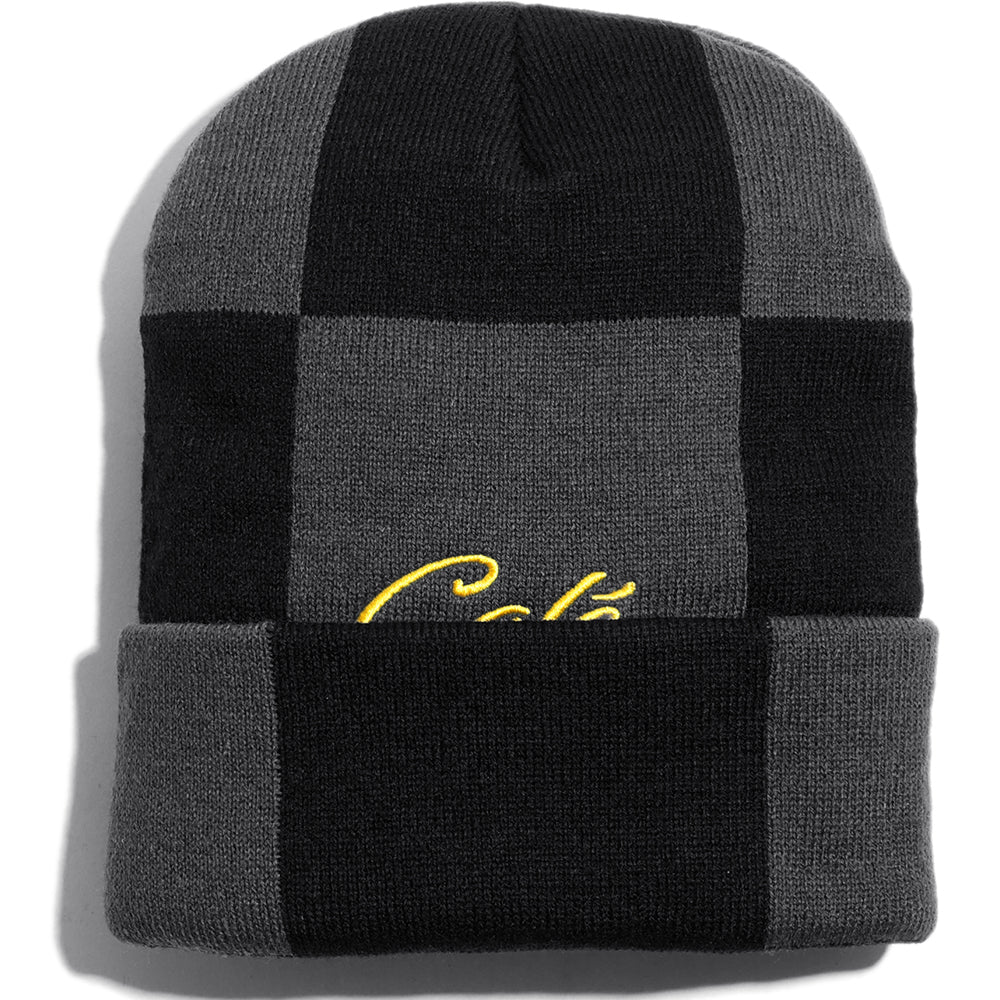 Skateboard Cafe Check Fold Beanie Charcoal/Black/Gold