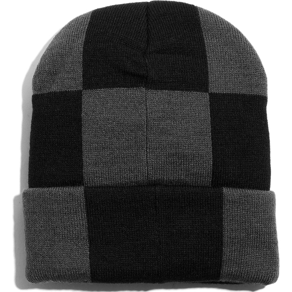 Skateboard Cafe Check Fold Beanie Charcoal/Black/Gold