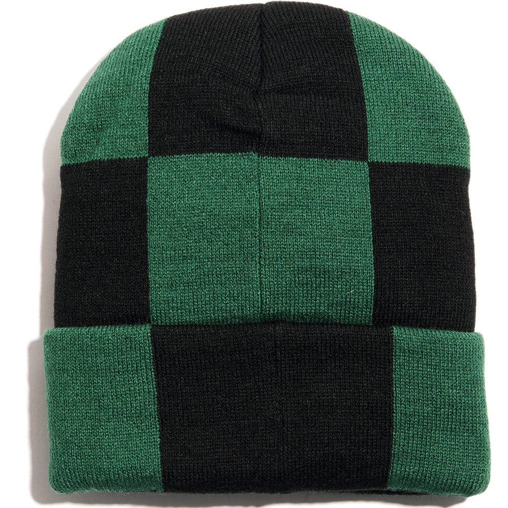 Skateboard Cafe Check Fold Beanie Forest Green/Black/Gold