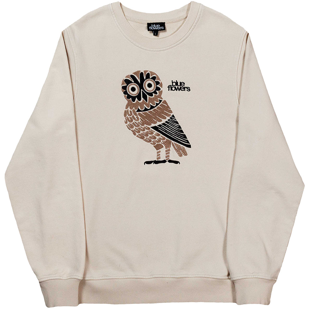 Blue Flowers Owl Sweatshirt Cream