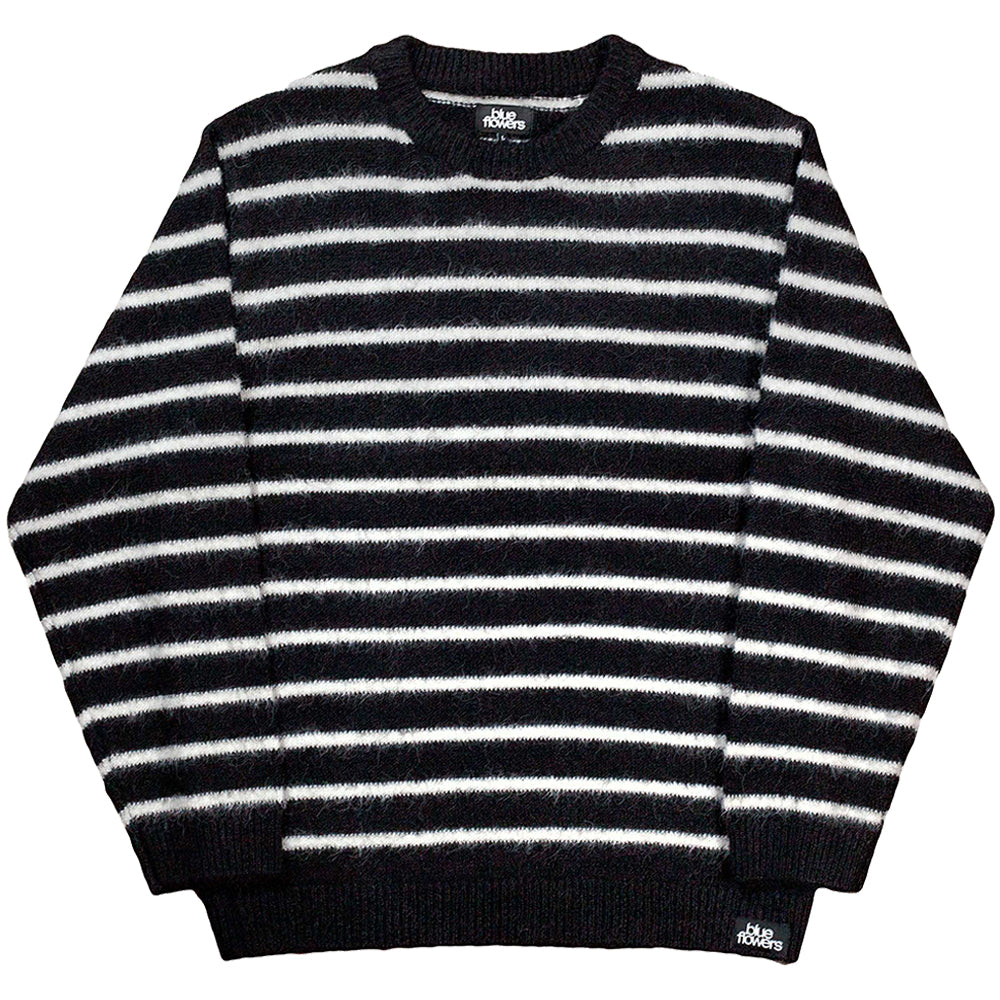 Blue Flowers Stripe Knit Jumper Black/White