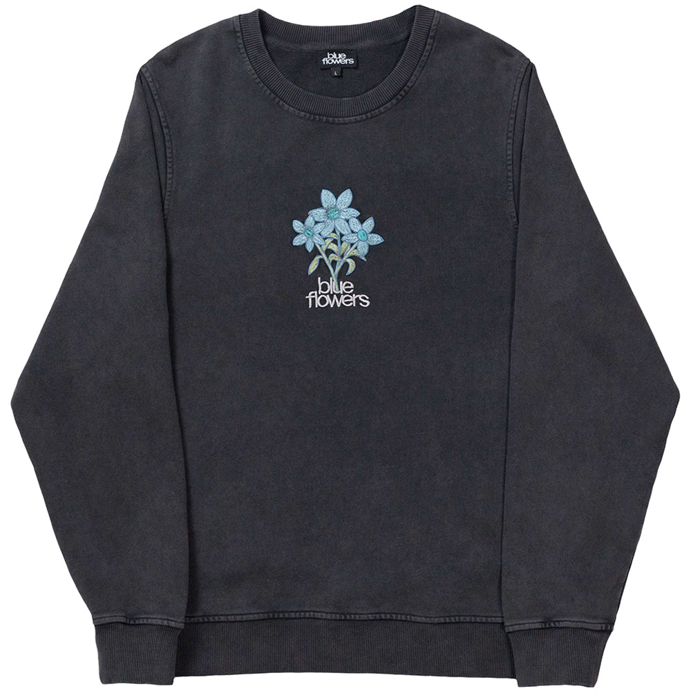 Blue Flowers Washed Flower Sweatshirt Stone Wash