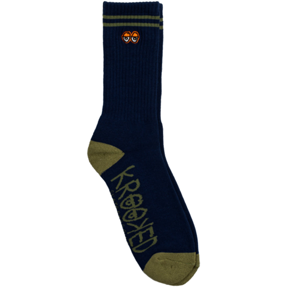 Krooked Eyes Emb Socks Navy/Olive/Orange