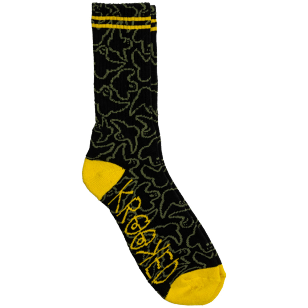 Krooked Multi Birds Socks Black/Olive/Yellow