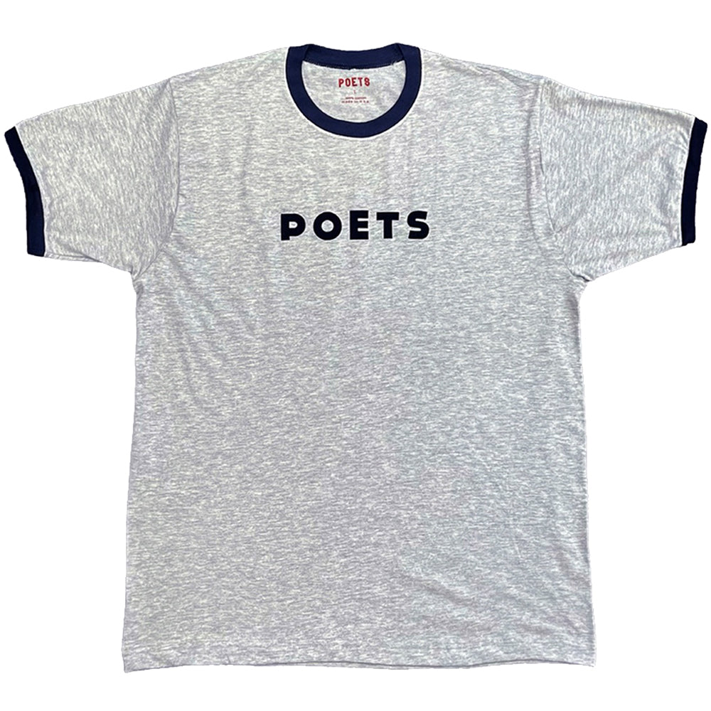 Poets Base Ringer Flocked T Shirt Heather Grey