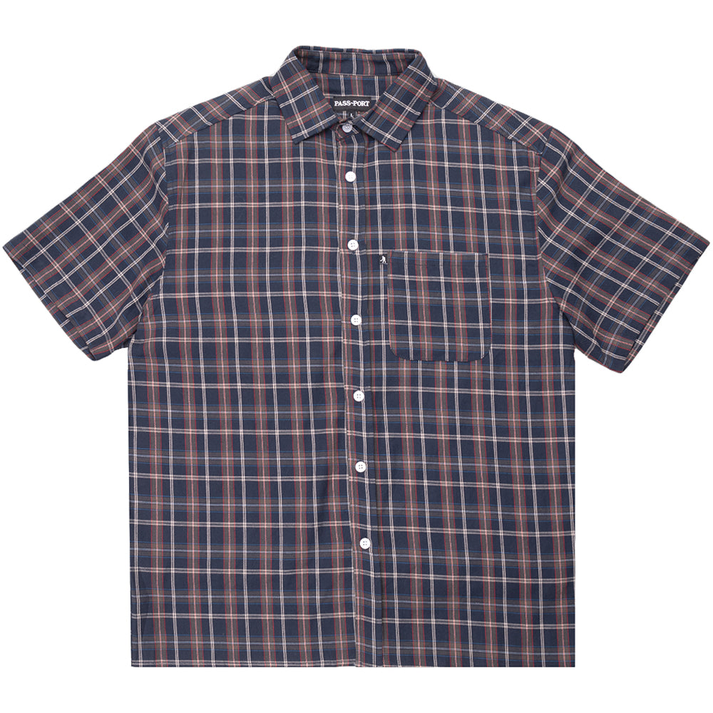 Pass~Port Workers Check Short Sleeve Shirt Navy