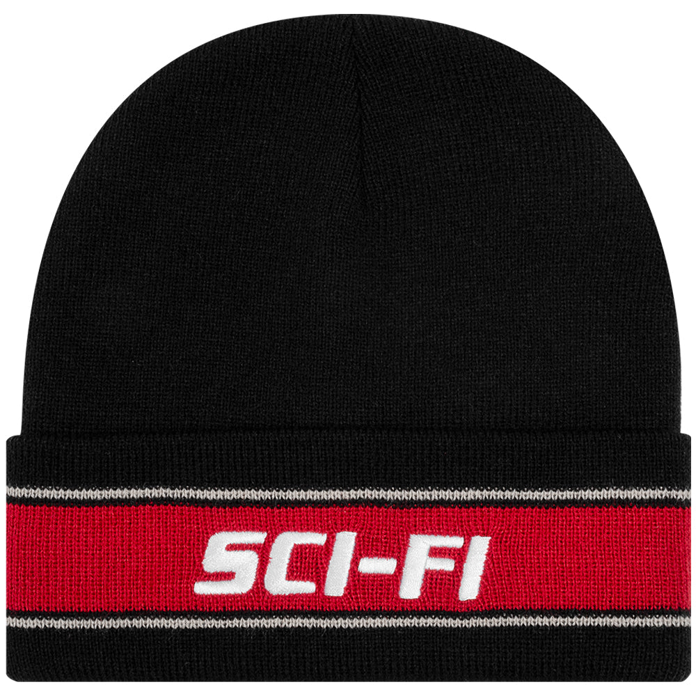 Sci-Fi Fantasy Striped Logo Beanie Black